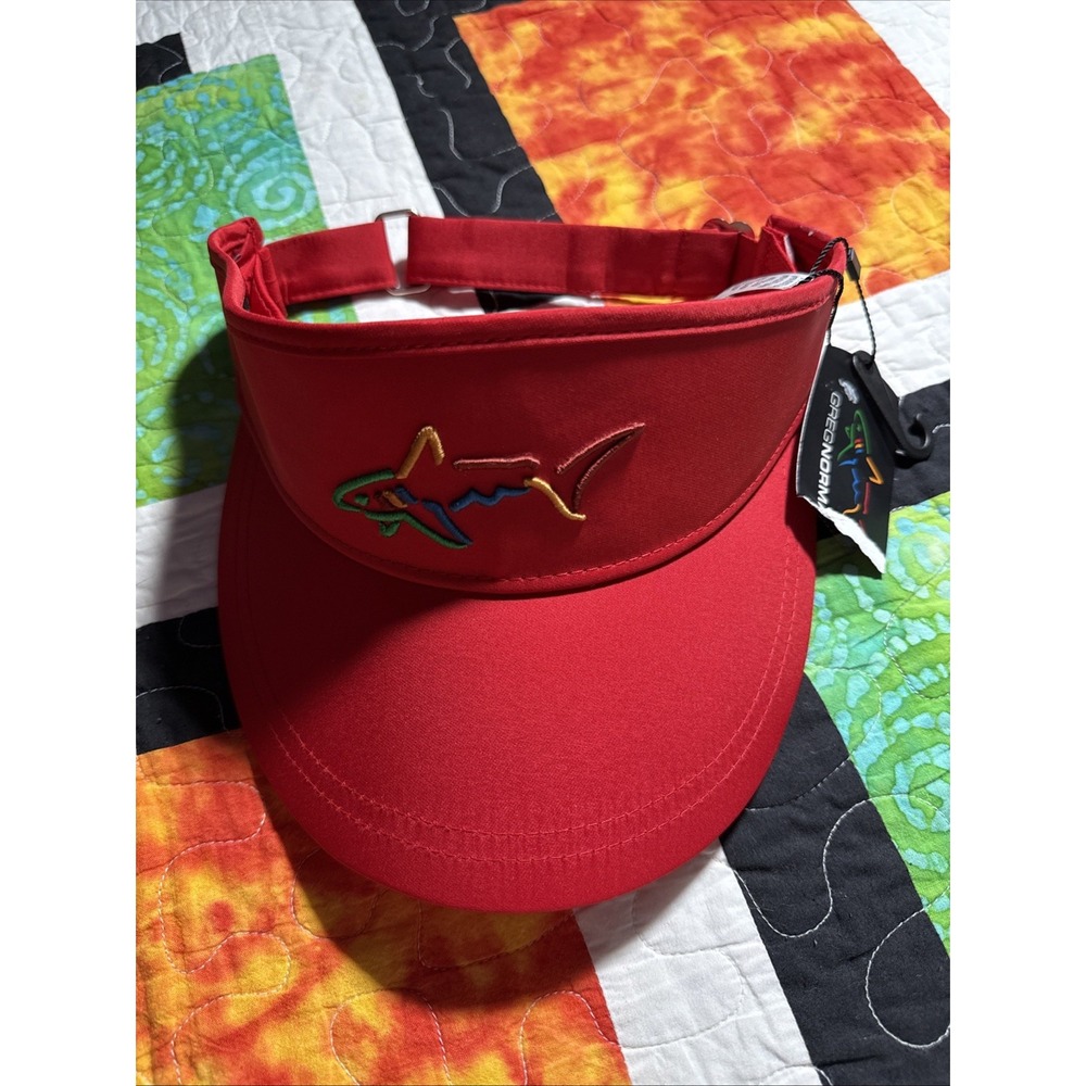 Greg Norman Red Sun Visor Embroidered Shark Logo - Golf Hat Cap NEW! Adjustable